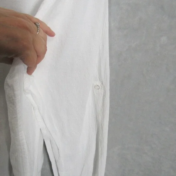 Zecmos Mens XL White Long Sleeve Button Down Shirt Roll Tab Casual - Picture 8 of 9